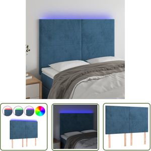 The Living Store Hoofdbord LED 144x5x118/128 cm fluweel donkerblauw - Hoofd Bord - Led Hoofdbord - Velvet Hoofdbord - Blauw Hoofdbord - Slaapkamersdecoratie