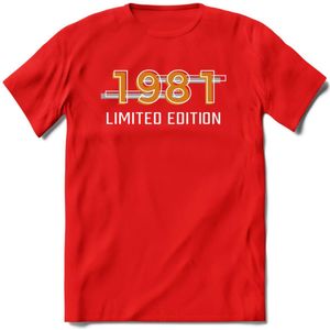 1981 Limited Edition T-Shirt | Goud - Zilver | Grappig Verjaardag en Feest Cadeau Shirt | Dames - Heren - Unisex | Tshirt Kleding Kado | - Rood - XXL