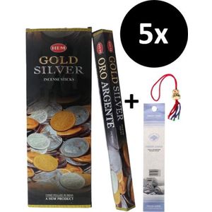 Wierook - Wierookstokjes - 5 Kokers - 100 Stokjes + 5 Mini Stokjes En 1 Gelukspoppetje - Geur Gold And Silver - Goud En Zilver