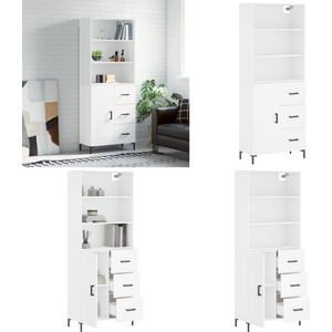 vidaXL Hoge kast 69,5x34x180 cm bewerkt hout wit - Hoge Kast - Hoge Kasten - Dressoir - Buffetkast