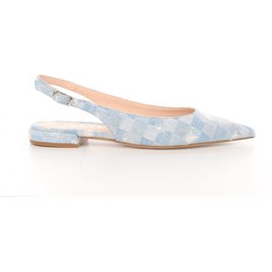 Maury slingback Story canvas jeansblauw met print