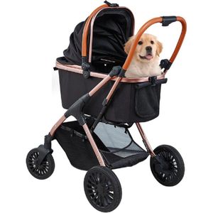 Hondenbuggy - Hondenbuggy Inklapbaar - Hondenkar - Buggy Hond - Met Opbergmand - Voor Kleine tot Middelgrote Honden - tot 30kg Draagvermogen - Waterdicht