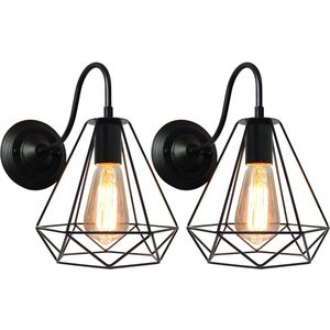 2 Stuks Vintage Wandlamp Industrieel Woonkamer Binnenwandlamp E27 Kooi Wandlampen voor Slaapkamer Zwart
