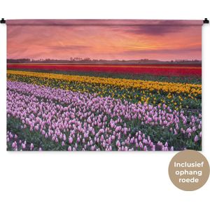 Wandkleed Landschappen Nederland - Paarse tulpen in Nederland Wandkleed katoen 150x100 cm - Wandtapijt met foto