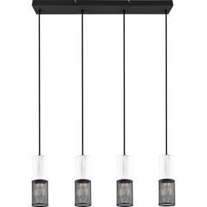 LED Hanglamp - Hangverlichting - Trion Josh - E27 Fitting - 4-lichts - Rond - Zwart Wit - Metaal
