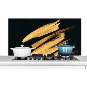 Spatscherm keuken 120x60 cm - Kookplaat achterwand Goud - Verf - Strepen - Luxe - Abstract - Muurbeschermer - Spatwand fornuis - Hoogwaardig aluminium