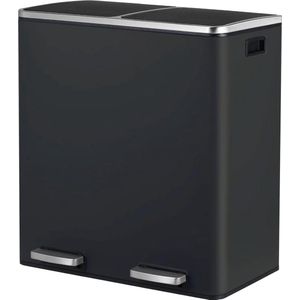 Afvalemmer 60 liter - Vuilnisemmer 2 vakken - 2x30 L - Grote Pedaalemmer van Metaal - Keukenafvalemmer met Deksel - Zwart vuilnisbak 60 liter