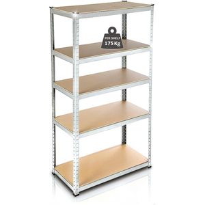 Profeco heavy duty opbergrek 180x90 cm - metalen stellingkast / stellingrek / magazijnkast - 5 planks x 175kg - RVS