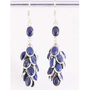 Trosvormige zilveren oorbellen met lapis lazuli