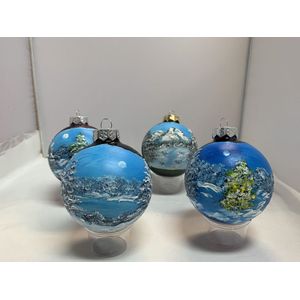 4 kerstballen in de Bob Ross stijl handpainted