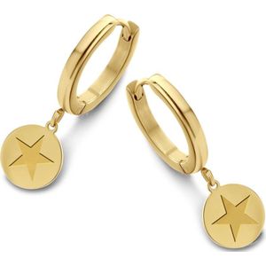CO88 Collection Sense 8CE 70129 Stalen oorringen met hanger - rond - ster - 15mm - Goudkleurig