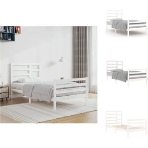 vidaXL Houten Bedframe - Eenpersoons - 90 x 200 cm - Hoogwaardig massief grenenhout - Stabiel en decoratief - Geschikt voor kleine ruimtes - Montage vereist - Kleur- wit - Bed