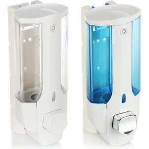 Zeepdispenser voor wandmontage, Zeepdispenser voor douchegel en shampoo, 2 stuks, selectie varieert, wit-lichtblauw