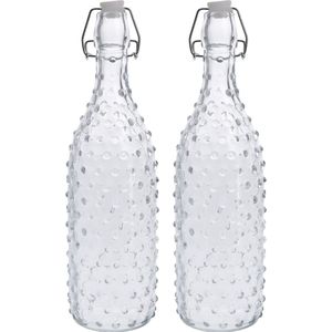 2x Glazen flessen transparant stippen met beugeldop 1000 ml - Keukenbenodigdheden - Woondecoratie - Tafel dekken - Koude dranken serveren/bewaren - Olie/azijn flessen - Decoratie flessen