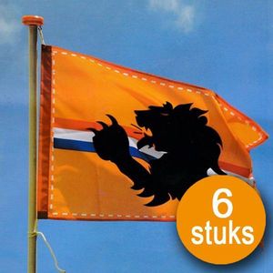 Oranje Versiering | 6 stuks Oranje Vlag 60 x 90 cm | EK/WK Voetbal Holland met leeuw