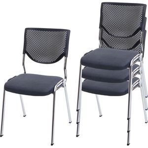 Set van 4 bezoekersstoelen T401, stapelbare conferentiestoel, stof/textiel ~ zitting donkergrijs, chromen poten