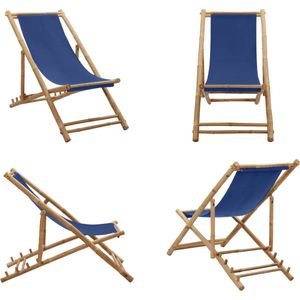 vidaXL Ligstoel bamboe en canvas marineblauw - Strandstoel - Strandstoelen - Tuinstoel - Tuinstoelen