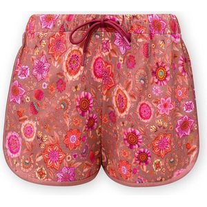 Pip Studio Bali Short Trousers Señorita Pip Dark Pink - zomer korte broek met bloemen print Maat XLarge