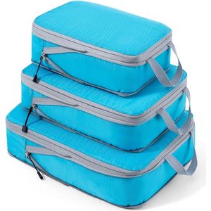 Compressie Kofferorganizer Packing Cubes Packing Cubes Bagage-opbergzakken Kledingzakken Packing Cubes Packing Bags (hemelsblauw, 3 stuks)