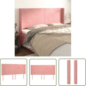 The Living Store Hoofdbord met randen 183x16x118/128 cm fluweel roze - Klassieke Hoofdbord - Fluweel Hoofdbord - Roze Hoofdbord - Hoofdbord Met Randen - Bedhoofdbord
