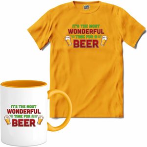 It's the most wonderful time for a beer - foute bier kersttrui - T-Shirt met mok - Meisjes - Geel - Maat 12 jaar