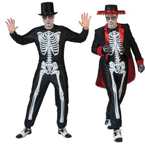 Funny Fashion - Spaans & Mexicaans Kostuum - Muertos Mexicanos Met Zwart Wit Botten Print - Man - - Maat 48-50 - Halloween - Verkleedkleding