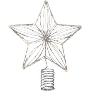 Kerstboom ster piek/topper met LED verlichting warm wit 25 cm met 12 lampjes - LED verlichte pieken - kerstversiering
