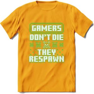 Gamers don't die pixel T-shirt | Neon Groen | Gaming kleding | Grappig game verjaardag cadeau shirt Heren – Dames – Unisex | - Geel - XXL
