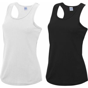Voordeelset -  wit en zwart sport singlet voor dames in maat Medium - Dameskleding sport shirts M (38)