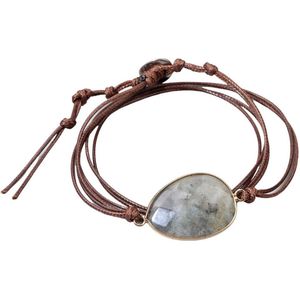Marama - wikkelarmband Labradoriet vegan bruin waxcord - edelsteen - one size fits all