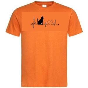 Grappig T-shirt - hartslag - heartbeat - poes - kat - kitten - kater - dierenliefde - dierenliefhebber - katten - poezen - maat S