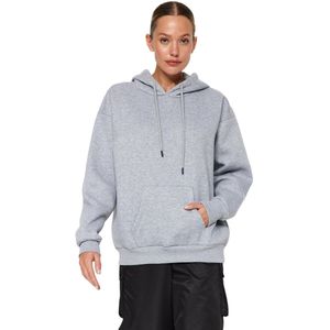 Trendyol Zwarte Dikke Fleece Aan De Binnenkant, Oversized/Brede Pasvorm Met Een Basic Gebreid Sweatshirt Met Capuchon Twoaw24Sw00103.