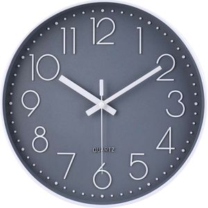 Tyme Wandklok - 30cm Klok modern - Analoog - Stil Uurwerk - Muurklok - Quartz - Grijs Wit