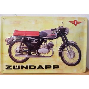 Zündapp gele achtergrond Reclamebord van metaal 30 x 20 cm GEBOLD BORD MET RELIEF METALEN-WANDBORD - MUURPLAAT - VINTAGE - RETRO - HORECA- WANDDECORATIE -TEKSTBORD - DECORATIEBORD - RECLAMEPLAAT - WANDPLAAT - NOSTALGIE -CAFE- BAR -MANCAVE- KROEG