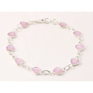 Zilveren hartjes armband met roze parelmoer