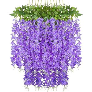 12 Pack Kunstmatige Wisteria Bloemen, Garland Plant Nep Opknoping Bloemen Wijnstok, voor Bruiloft Tuin Home Party Decor