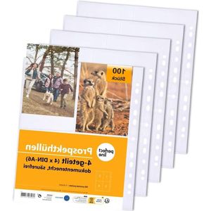 100 Verzamelmappen in 4 Delen - Glashelder Showmap DIN-A4 Transparant - Enveloptas met 4 Vakken - Doorkijkfolie - Voor Ansichtkaarten Foto's Documenten certificate holder