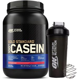 Optimum Nutrition 100% Casein Time Release Protein Bundel - Aardbei Caseine Proteine Poeder + ON Shakebeker - 28 servings (924 gram)