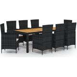 vidaXL - 9-delige - Tuinset - met - kussens - poly - rattan - zwart
