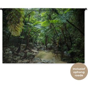Wandkleed Jungle - Riviertje in tropische jungle Wandkleed katoen 180x120 cm - Wandtapijt met foto XXL / Groot formaat!