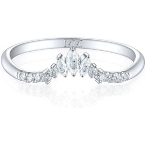 Serenella - 18k Witgouden Marquise en Ronde Moissanite Trouwring