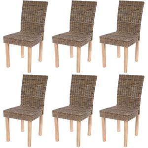 Set van 6 eetkamerstoelen Littau, rieten stoel Keukenstoel, Kubu rotan