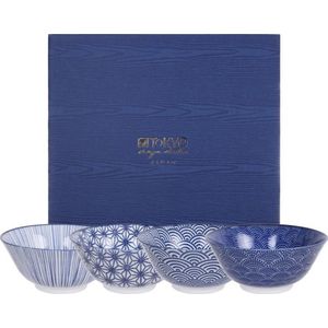 Tokyo Design Studio - Nippon Blue - Set van 4 Kommen - Ø 15,2 cm - In fraaie Geschenkdoos