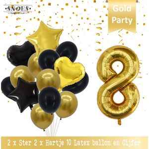 Cijfer Ballon 8 Jaar Black & Gold Boeket * Hoera 8 Jaar Verjaardag Decoratie Set van 15 Ballonnen * 80 cm Verjaardag Nummer Ballon * Snoes * Verjaardag Versiering * Kinderfeestje* Tienerfeestje * Thema * Zwart/Goud * Nummer Ballon 8 * Back & Gold