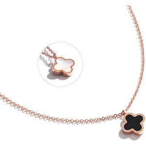 Clover Ketting - Zwart / Wit - Rosekleurig | Bijoux | 40 + 5 cm | Fashion Favorite