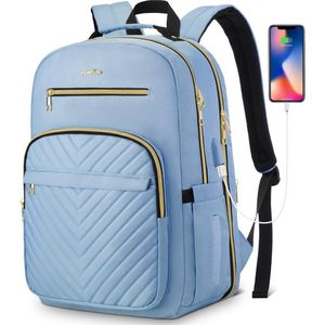 Laptoptas 15.6 inch - Lichtblauw - USB-oplaadpoort - 45 x 32 x 15 cm - Rugzak voor kantoor, school, werk, reizen - 30 L - Veel opbergruimte