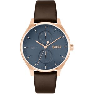 BOSS HB1514103 TYLER Heren Horloge - Mineraalglas - Staal/Leer - Bruin/Rosé goudkleurig - 43 mm breed - Quartz - Gesp - 5 ATM (douchen)