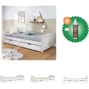 vidaXL Slaapbank met 2 lades IRUN 90x200 cm massief grenenhout wit - Bed - Inclusief Houtreiniger en verfrisser