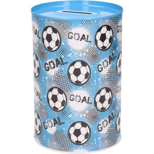 Concorde spaarpot blik goal voetbal - blauw - 10 x 15 cm