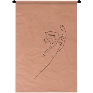 Wandkleed - Wanddoek - Line art - Hand - Oranje - 60x90 cm - Wandtapijt